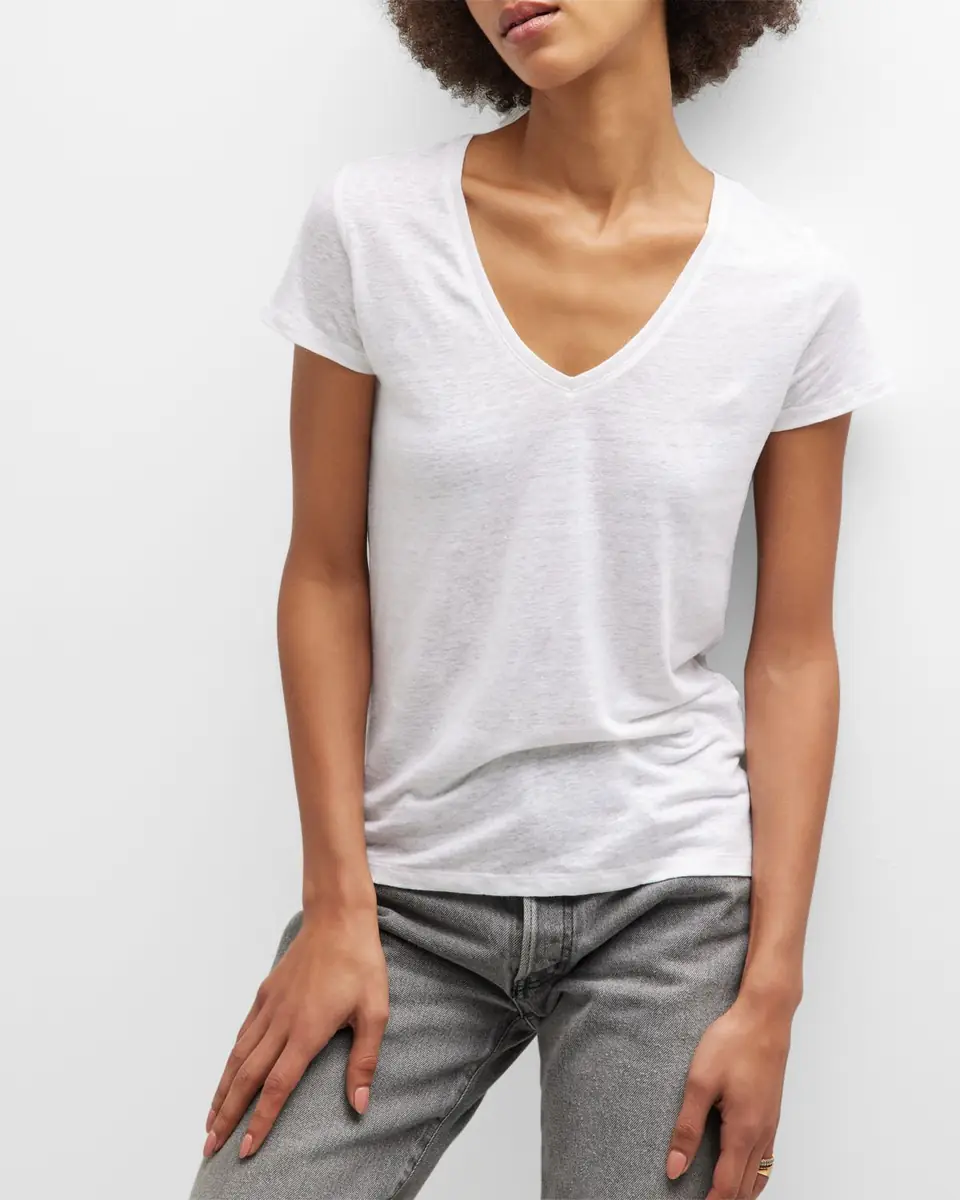 MAJESTIC FILATURES V-Neck Short-Sleeve Stretch Linen T-Shirt | Thumbnail 6