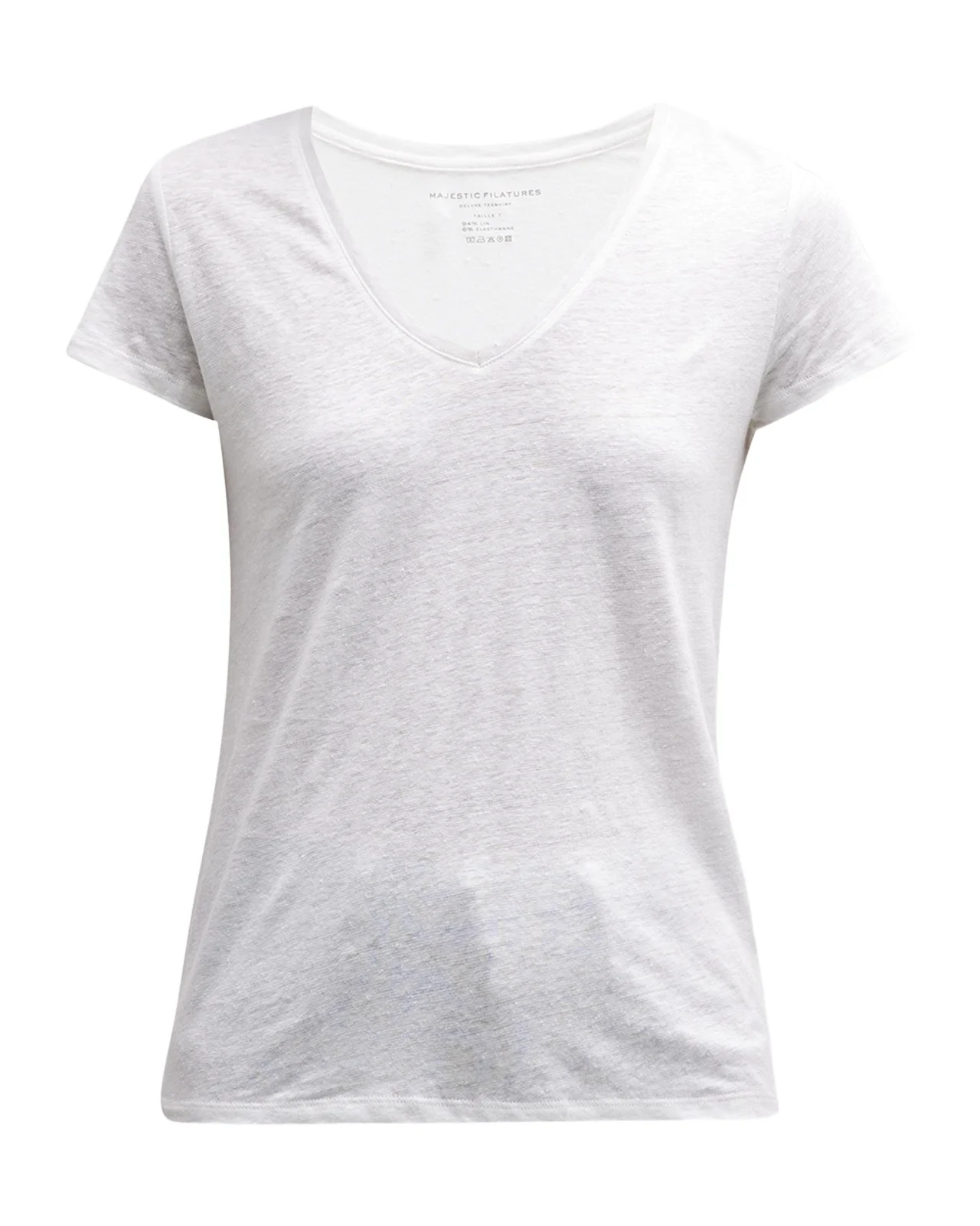 MAJESTIC FILATURES V-Neck Short-Sleeve Stretch Linen T-Shirt