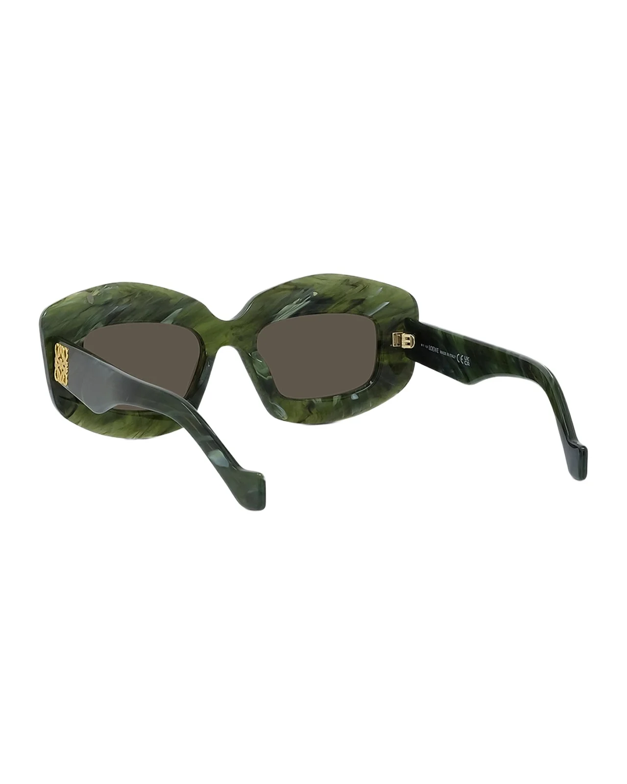 Loewe Emerald Green Acetate Rectangle Sunglasses With Golden Accents