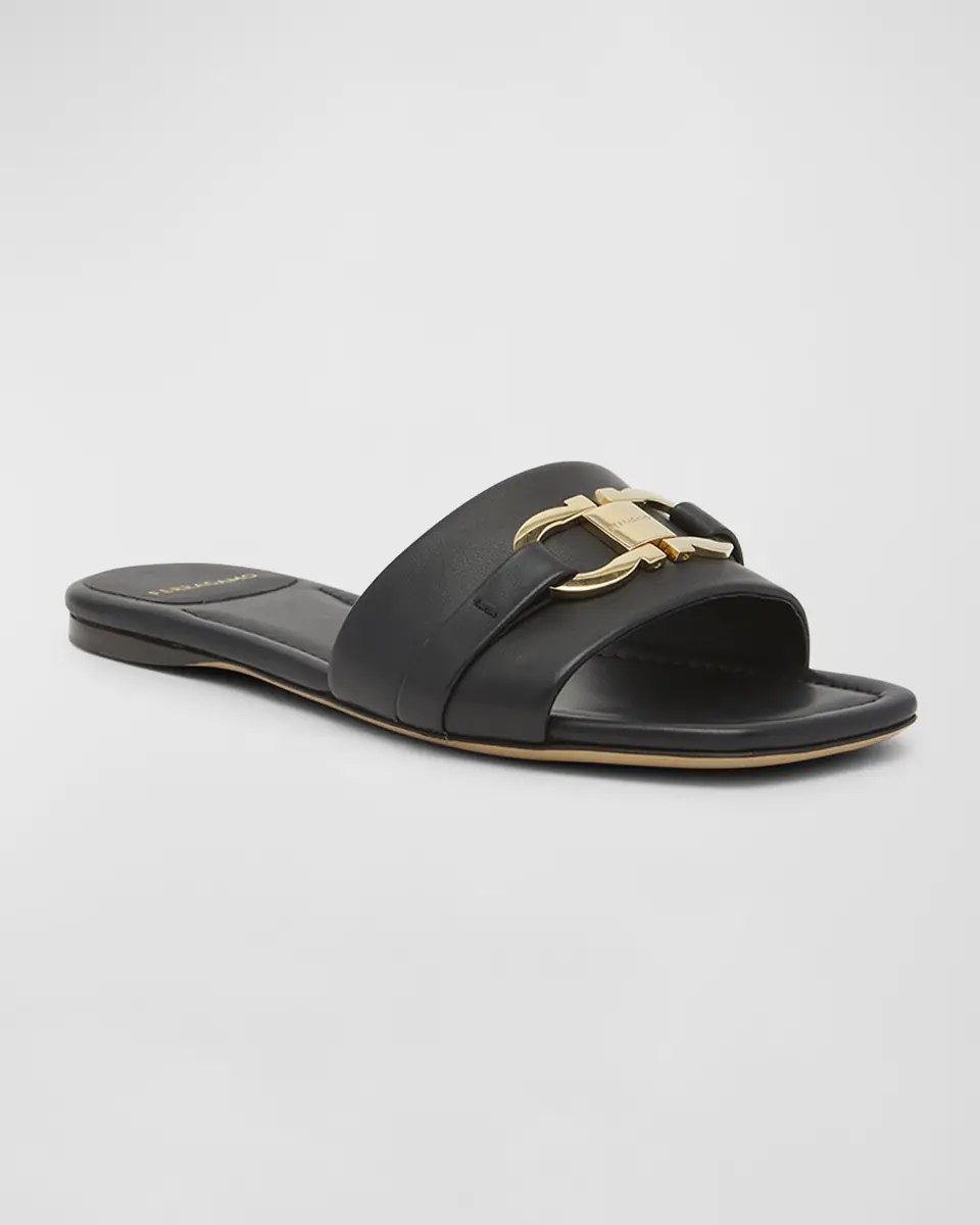 Ferragamo Leah Gancini Bit Leather Slide Sandals | Thumbnail 2