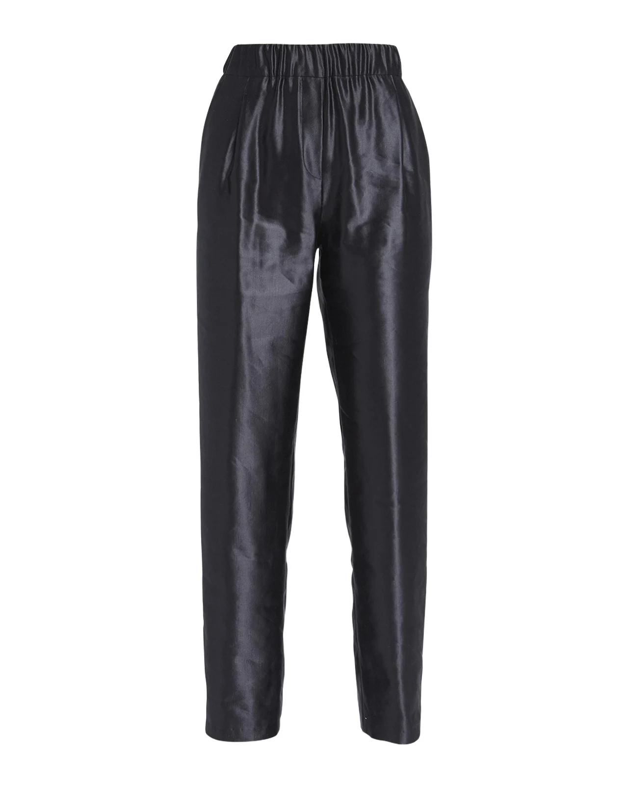 Metallic Linen-Silk Straight-Leg Pull-On Trousers Metallic Linen-Silk Straight-Leg Pull-On Trousers