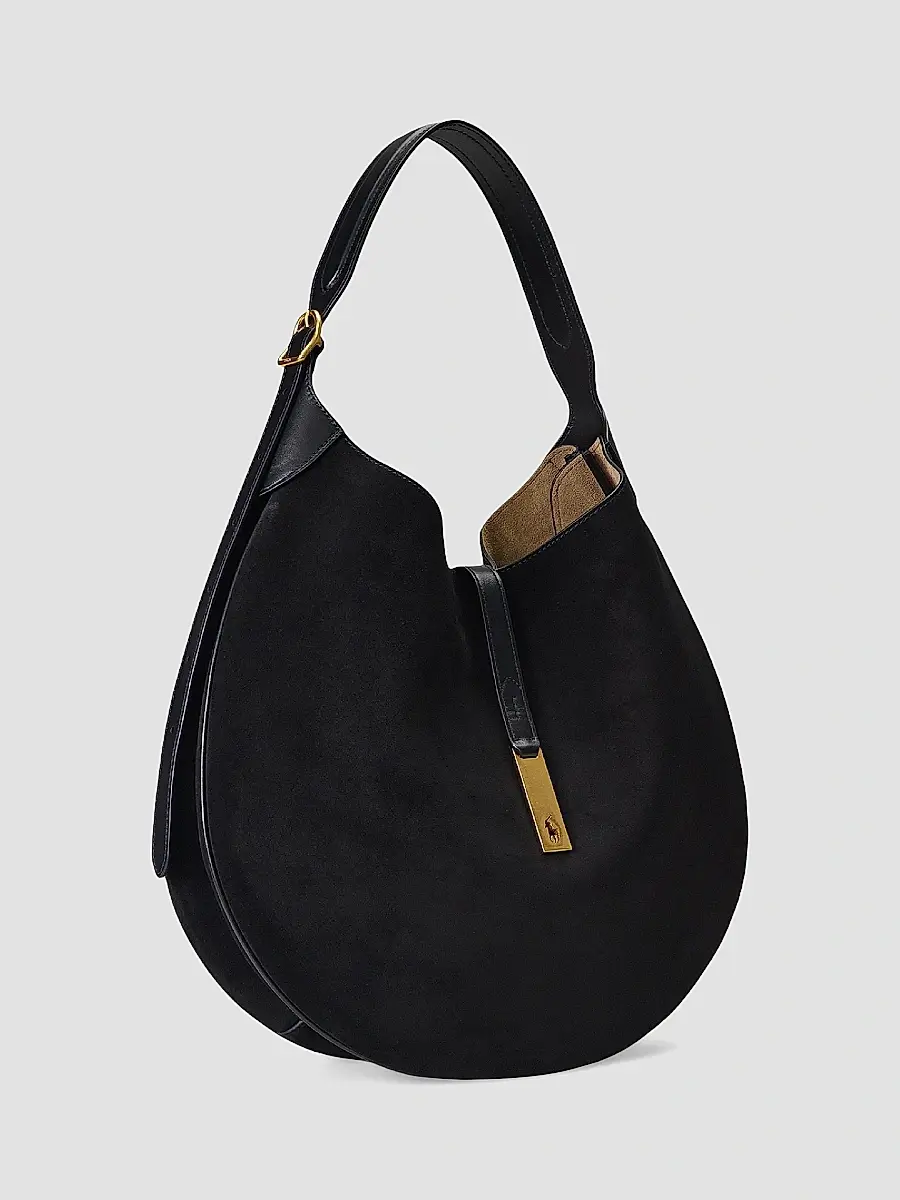 Polo Ralph Lauren Women's Large Polo ID Suede Shoulder Bag | Thumbnail 3 Polo Ralph Lauren Women's Large Polo ID Suede Shoulder Bag | Thumbnail 3