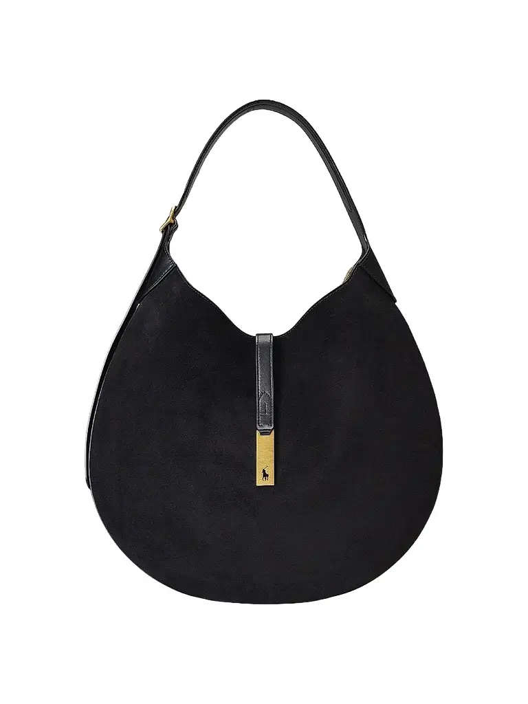 Polo Ralph Lauren Women's Polo ID Suede Shoulder Bag - Black | Image 1 Polo Ralph Lauren Women's Polo ID Suede Shoulder Bag - Black | Image 1