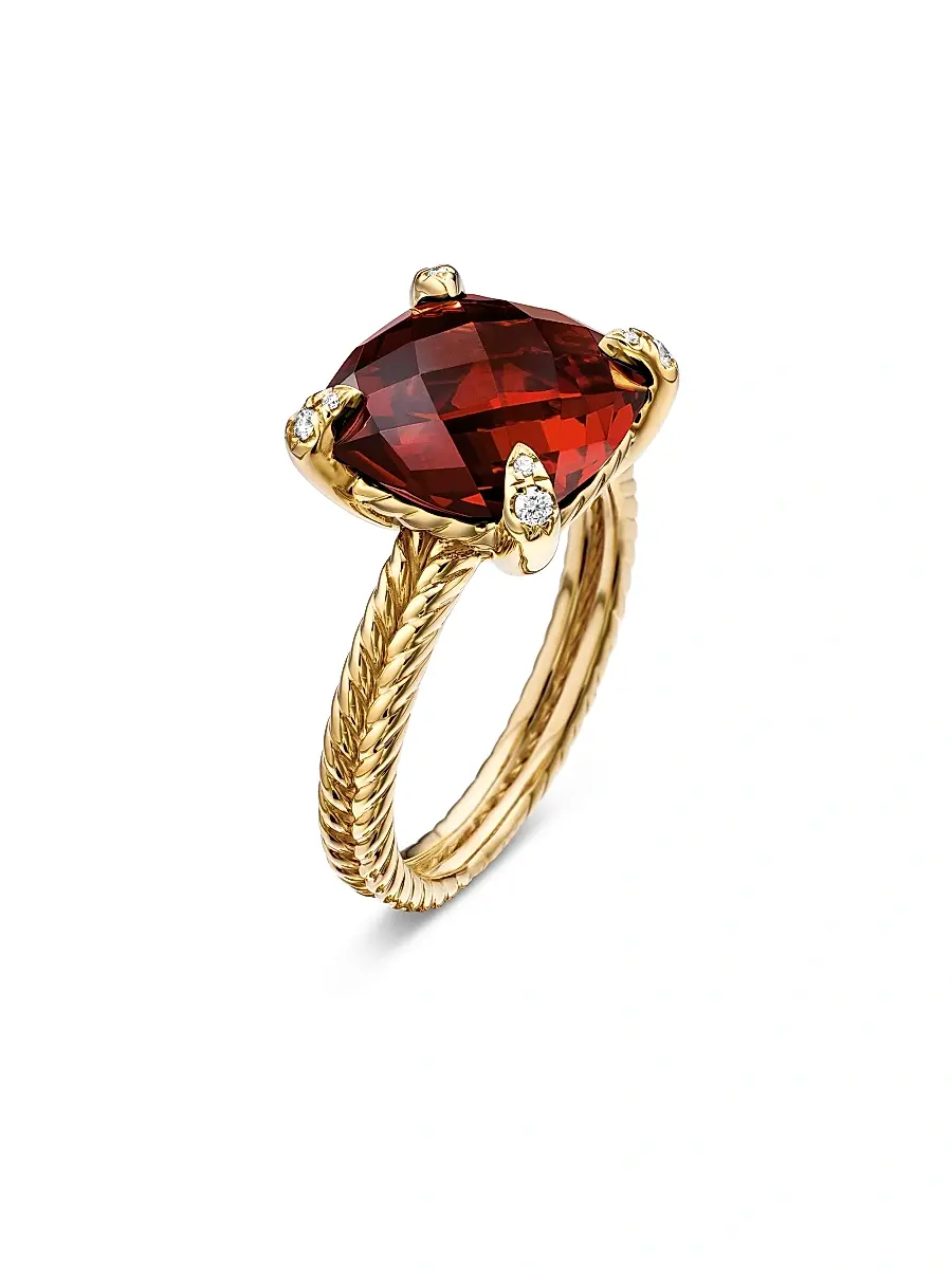 David Yurman Women's Chatelaine Ring in 18K Yellow Gold with Pavé Diamonds - Garnet | Thumbnail 3 David Yurman Women's Chatelaine Ring in 18K Yellow Gold with Pavé Diamonds - Garnet | Thumbnail 3