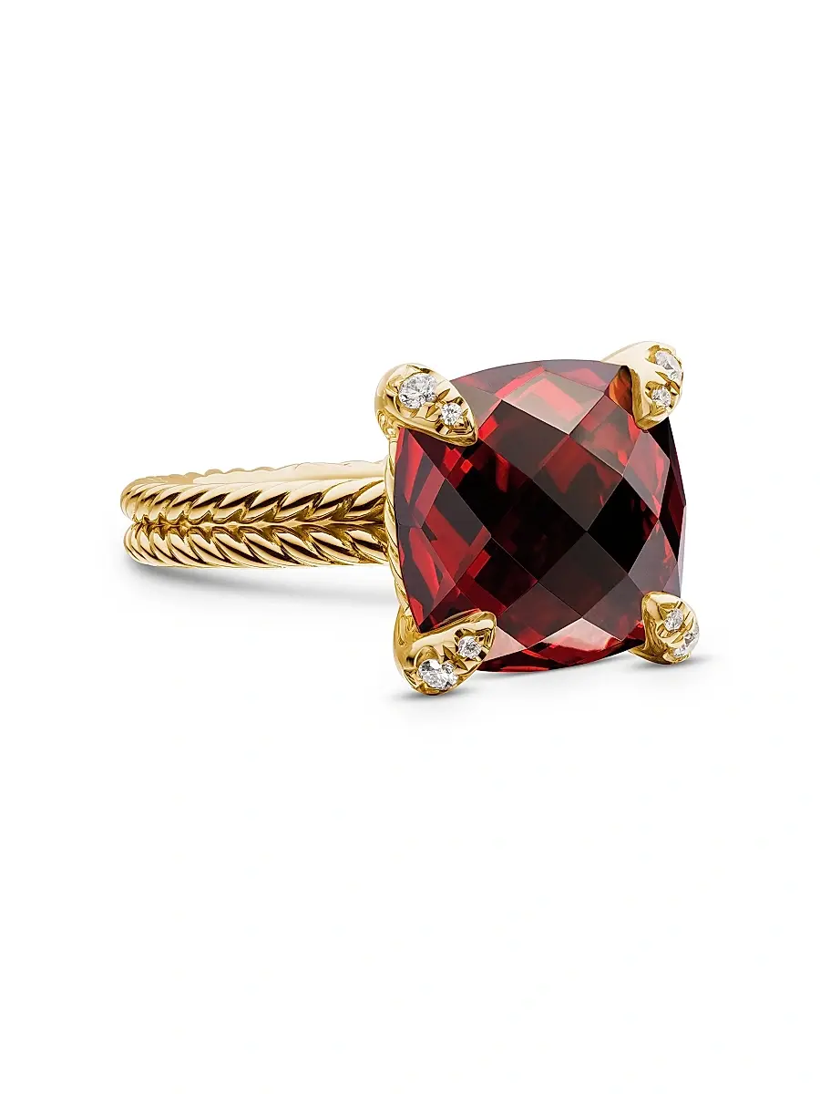 David Yurman Women's Chatelaine Ring in 18K Yellow Gold with Pavé Diamonds - Garnet | Image 1 David Yurman Women's Chatelaine Ring in 18K Yellow Gold with Pavé Diamonds - Garnet | Image 1