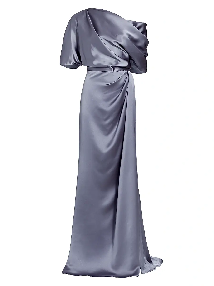 Amsale Women's Draped Off-The-Shoulder Gown - Slate | Image 1 Amsale Women's Draped Off-The-Shoulder Gown - Slate | Image 1