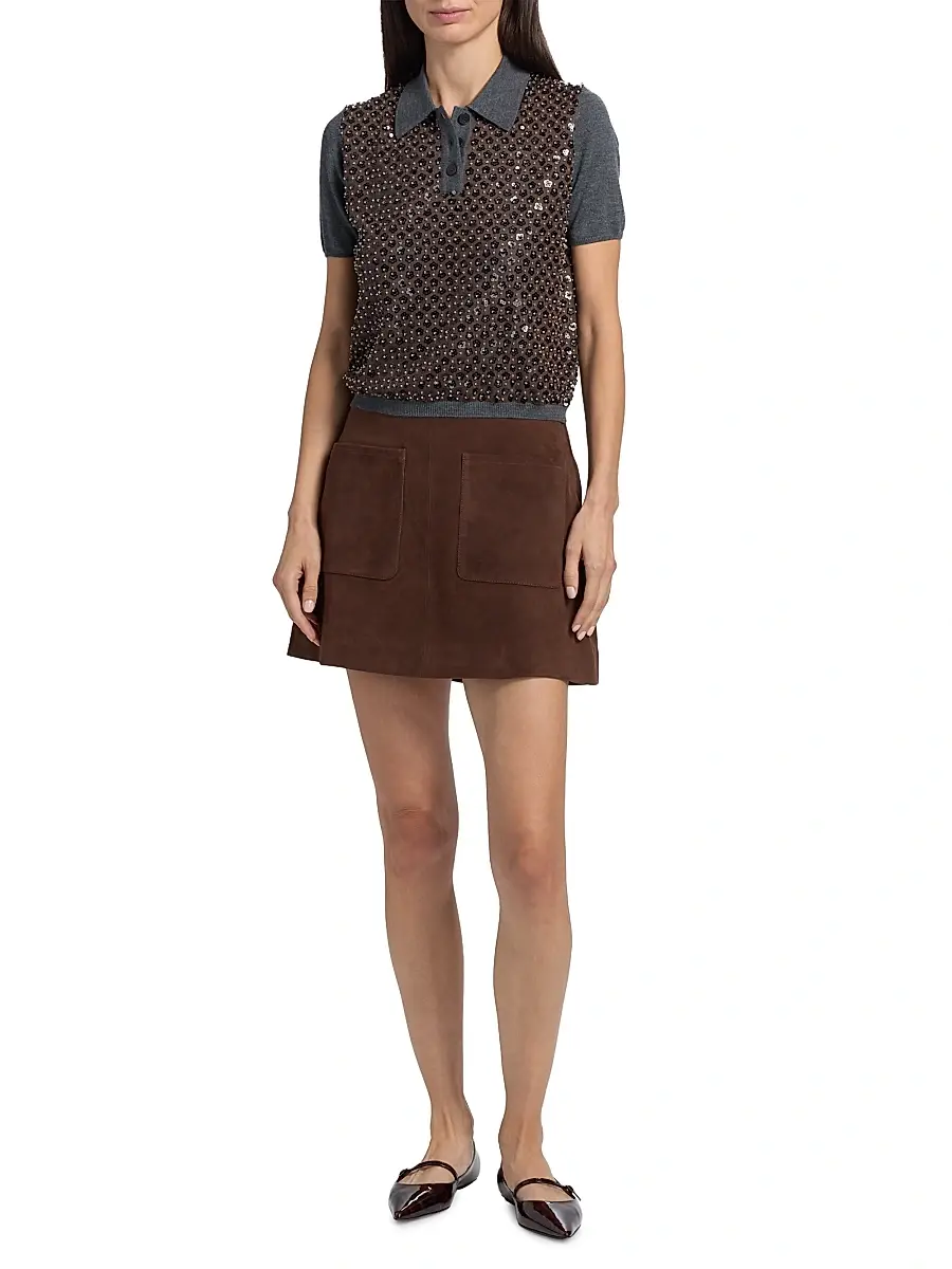 TANYA TAYLOR Women's Fran Suede Patch Pocket Miniskirt | Thumbnail 2 TANYA TAYLOR Women's Fran Suede Patch Pocket Miniskirt | Thumbnail 2