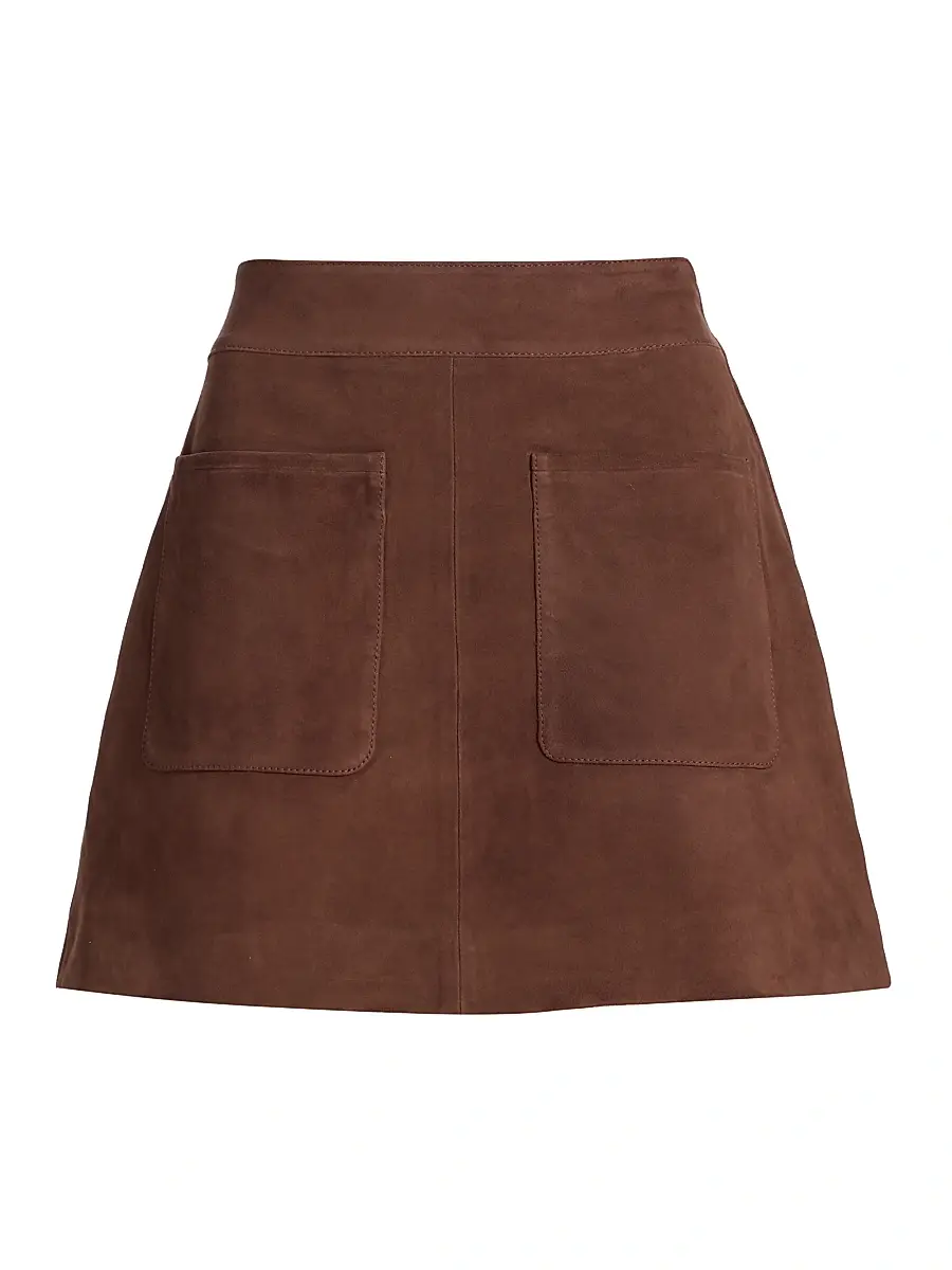 Tanya Taylor Women's Fran Suede Patch Pocket Miniskirt - Chocolate | Image 1 Tanya Taylor Women's Fran Suede Patch Pocket Miniskirt - Chocolate | Image 1