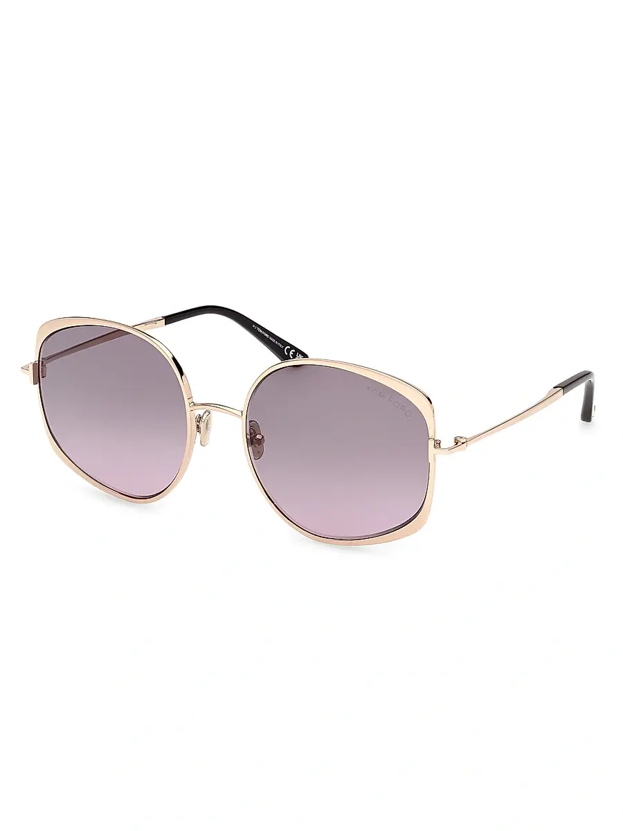 TOM FORD Women's Abbey 58MM Geometric Sunglasses - Gold Purple | Image 1 TOM FORD Women's Abbey 58MM Geometric Sunglasses - Gold Purple | Image 1