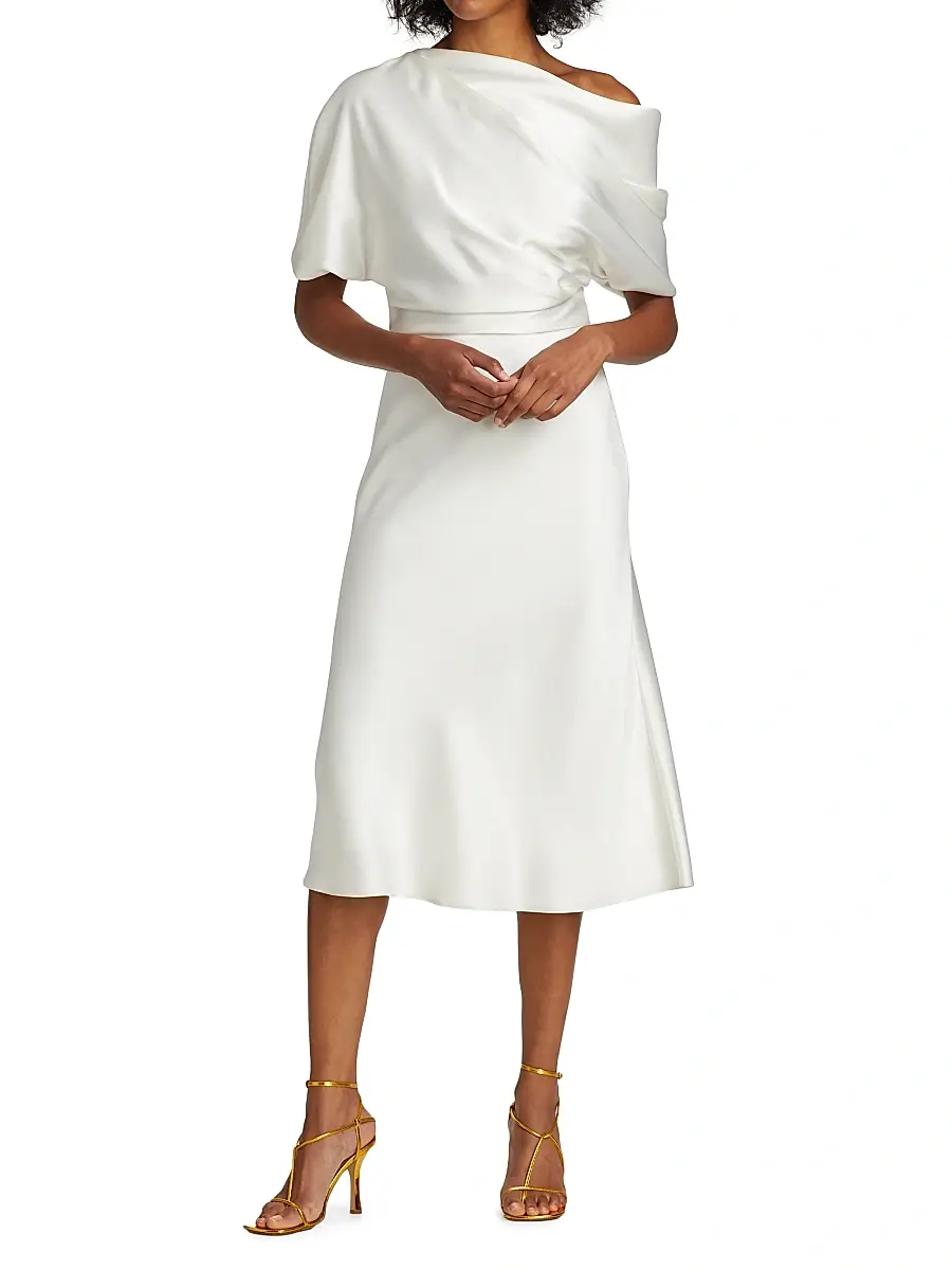 Amsale Women's Draped Satin One-Shoulder Midi-Dress | Thumbnail 2