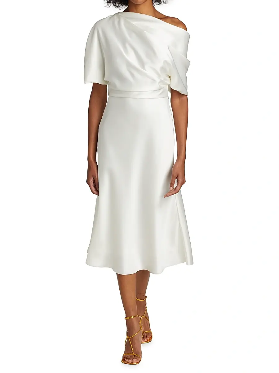 Amsale Women's Draped Satin One-Shoulder Midi-Dress | Thumbnail 3