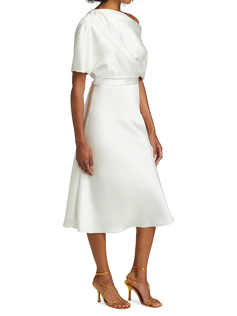 Amsale Women's Draped Satin One-Shoulder Midi-Dress | Thumbnail 4