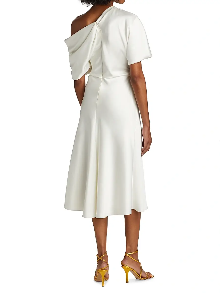 Amsale Women's Draped Satin One-Shoulder Midi-Dress | Thumbnail 5