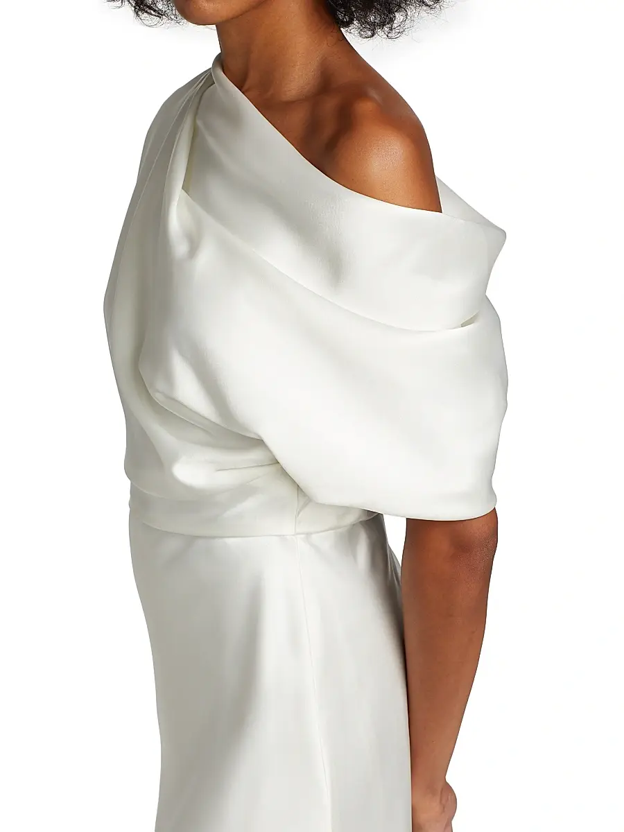 Amsale Women's Draped Satin One-Shoulder Midi-Dress | Thumbnail 6