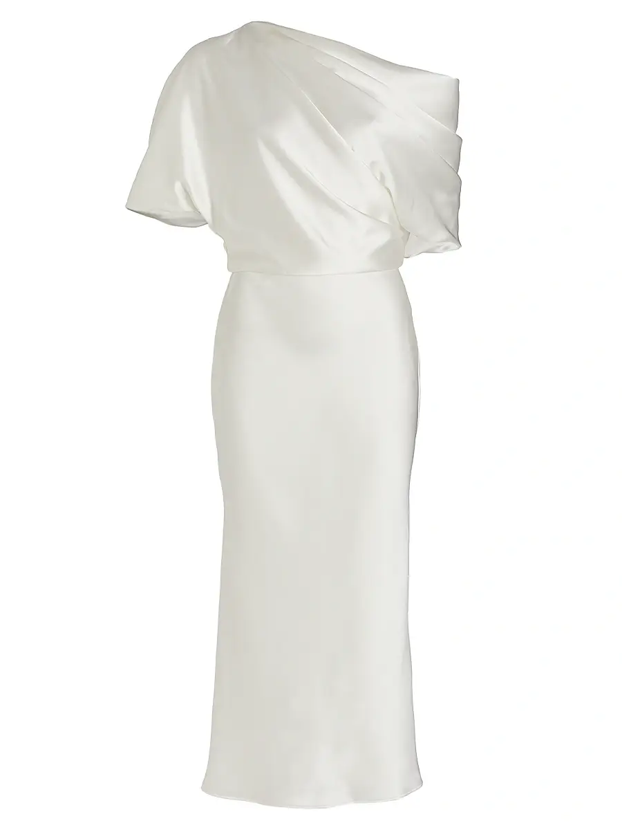 Amsale Women's Draped Satin Pencil Midi-Dress - | Image 1 Amsale Women's Draped Satin Pencil Midi-Dress - | Image 1