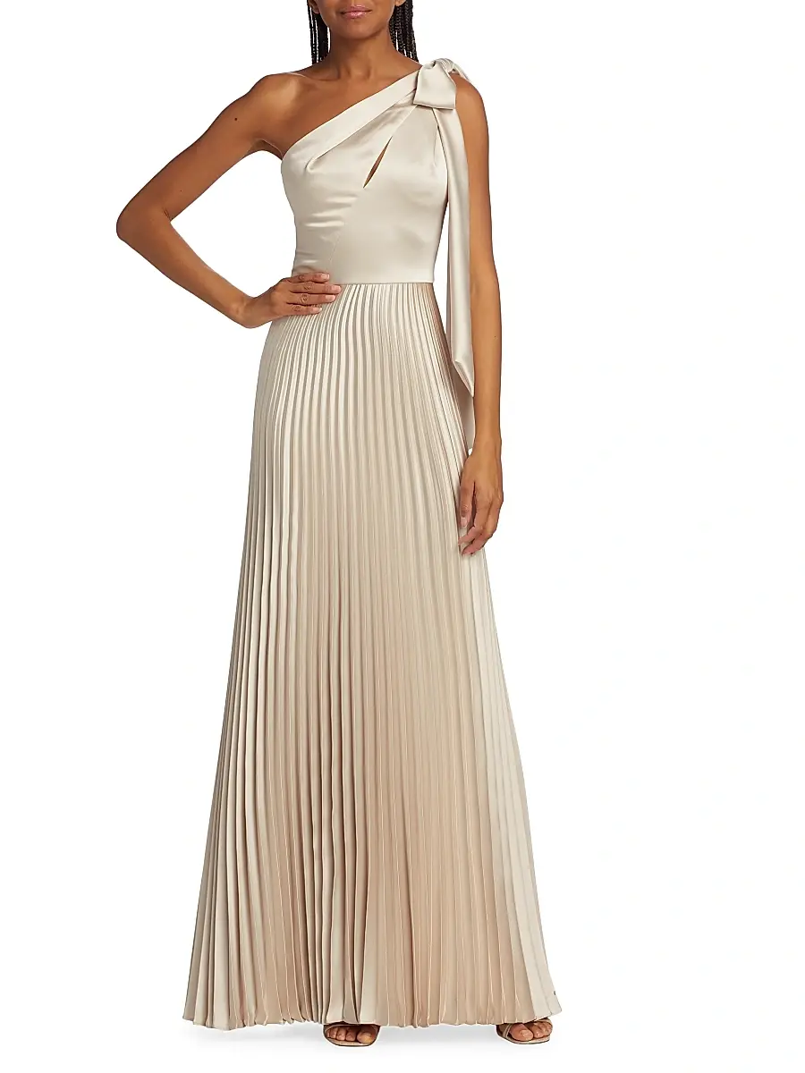 Amsale Women's Satin One-Shoulder Pleated Gown | Thumbnail 2 Amsale Women's Satin One-Shoulder Pleated Gown | Thumbnail 2