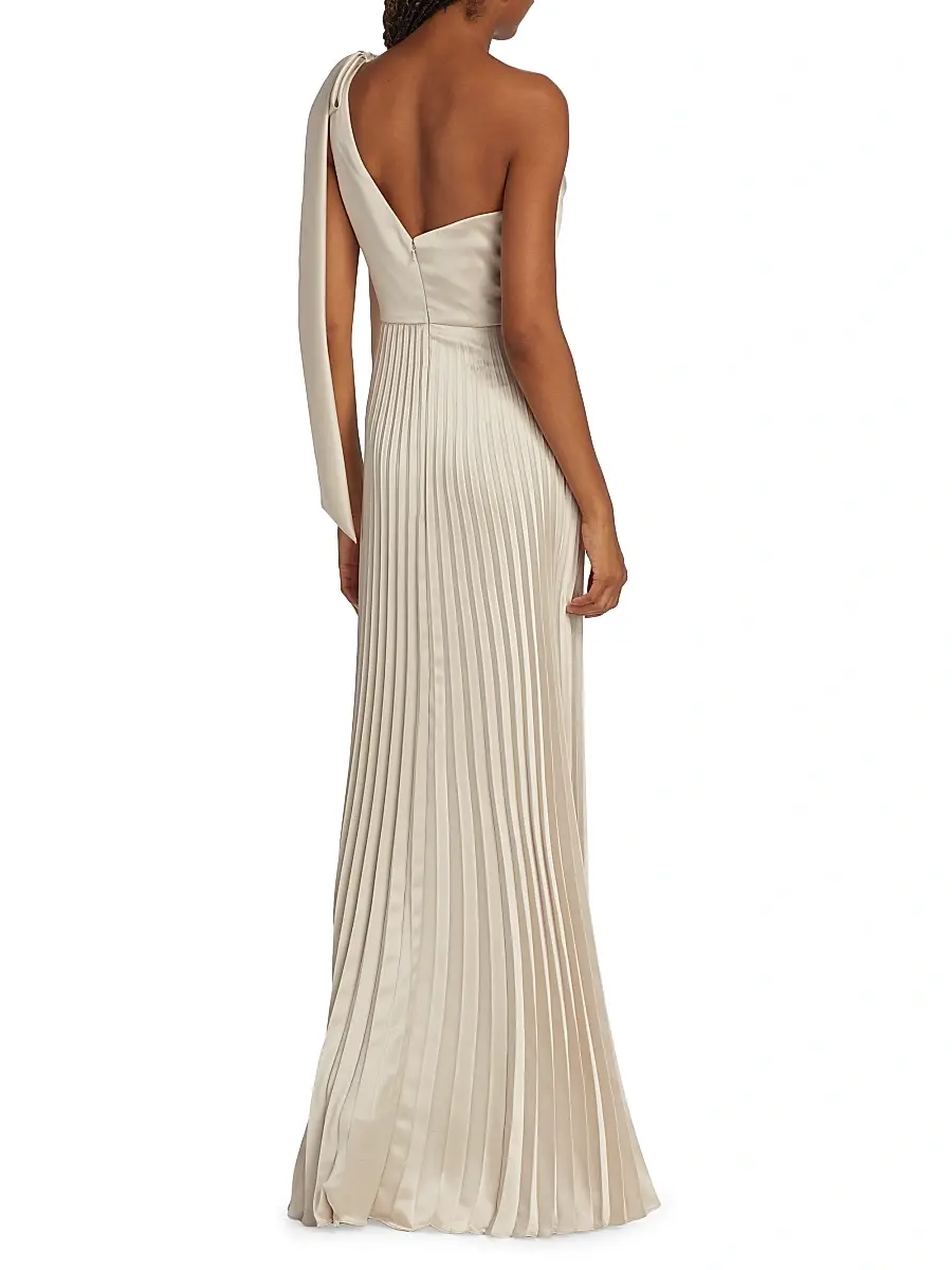 Amsale Women's Satin One-Shoulder Pleated Gown | Thumbnail 5 Amsale Women's Satin One-Shoulder Pleated Gown | Thumbnail 5
