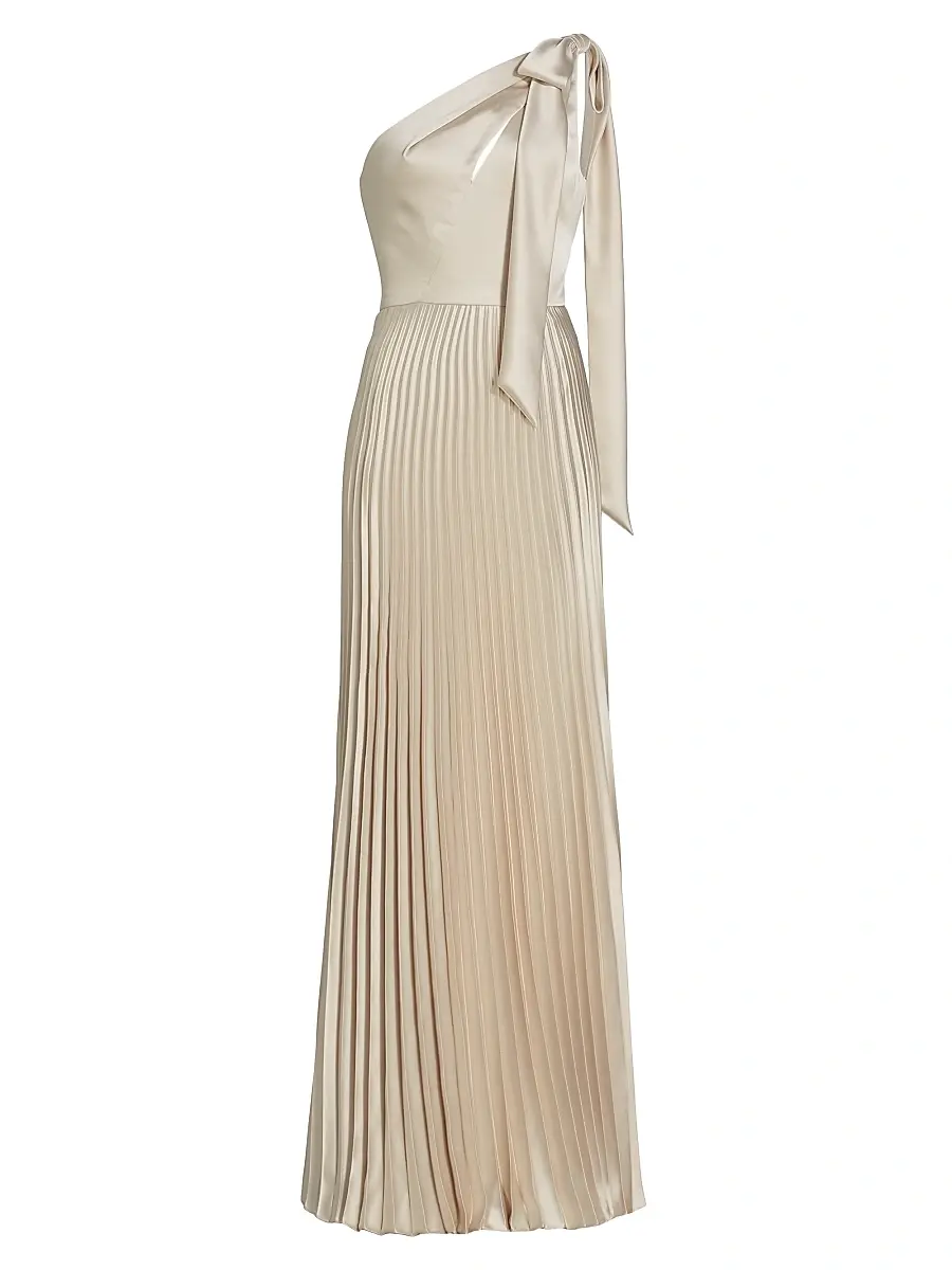 Amsale Women's Satin One-Shoulder Pleated Gown - Champagne | Image 1 Amsale Women's Satin One-Shoulder Pleated Gown - Champagne | Image 1