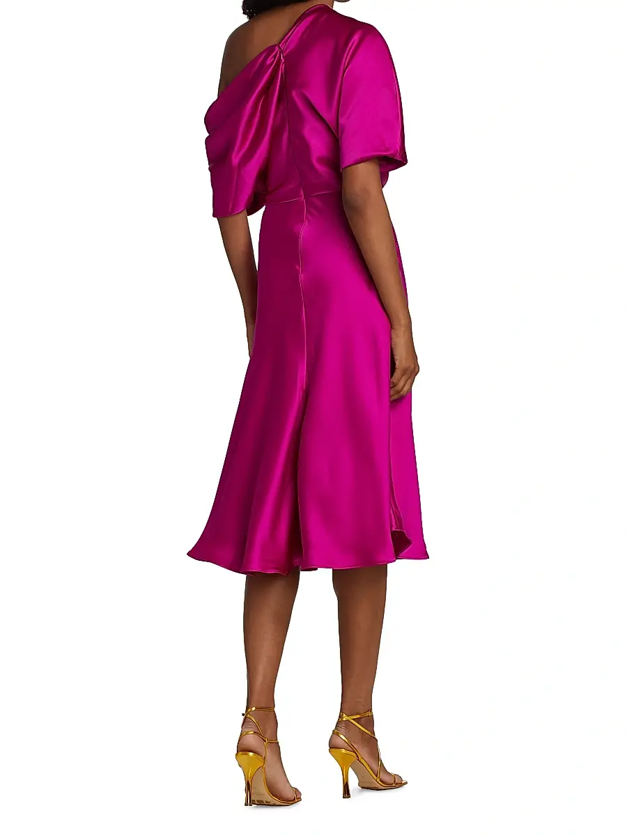 Amsale Women's Draped Satin One-Shoulder Midi-Dress | Thumbnail 5 Amsale Women's Draped Satin One-Shoulder Midi-Dress | Thumbnail 5