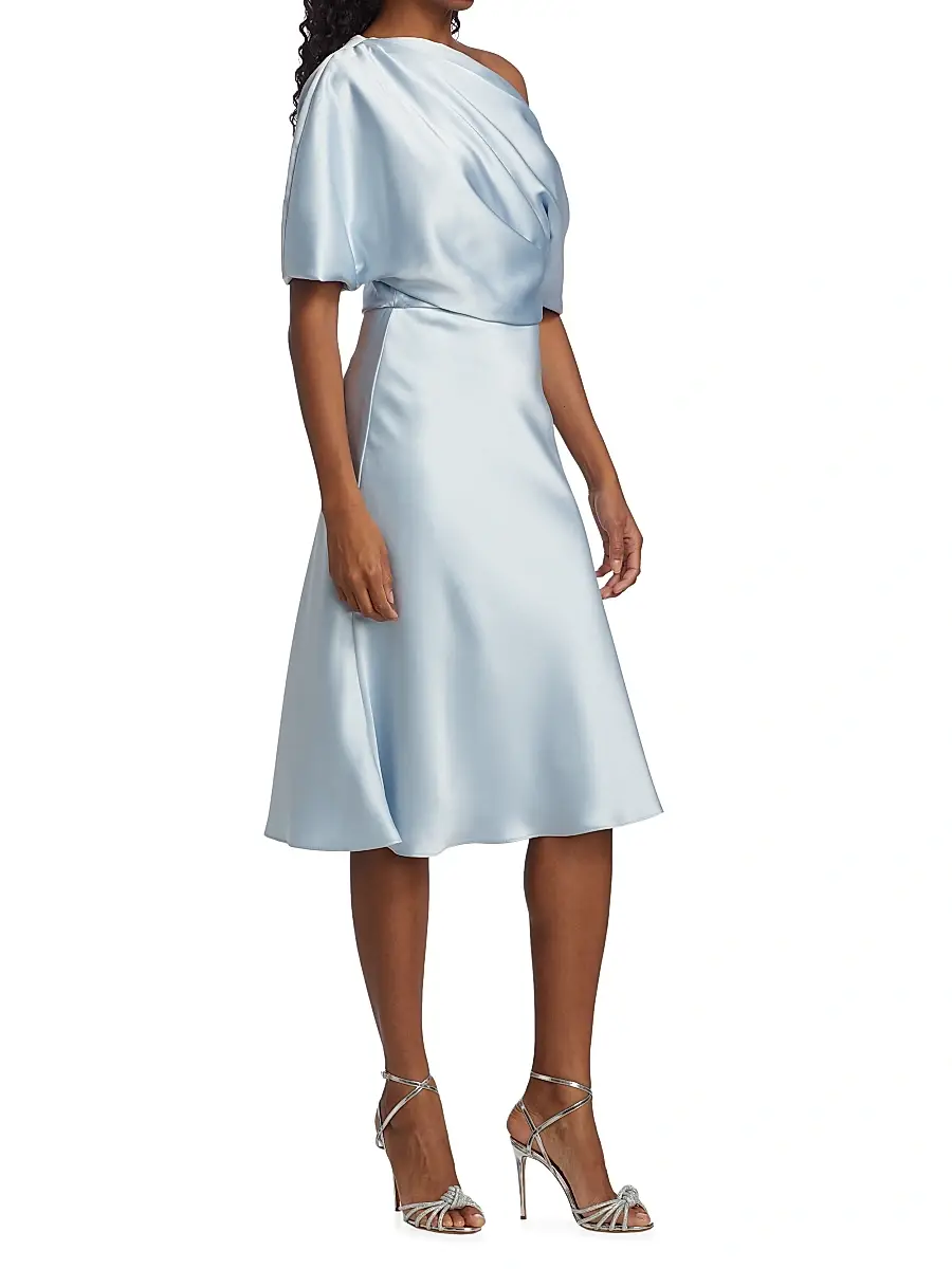 Amsale Women's Draped Satin One-Shoulder Midi-Dress | Thumbnail 2 Amsale Women's Draped Satin One-Shoulder Midi-Dress | Thumbnail 2