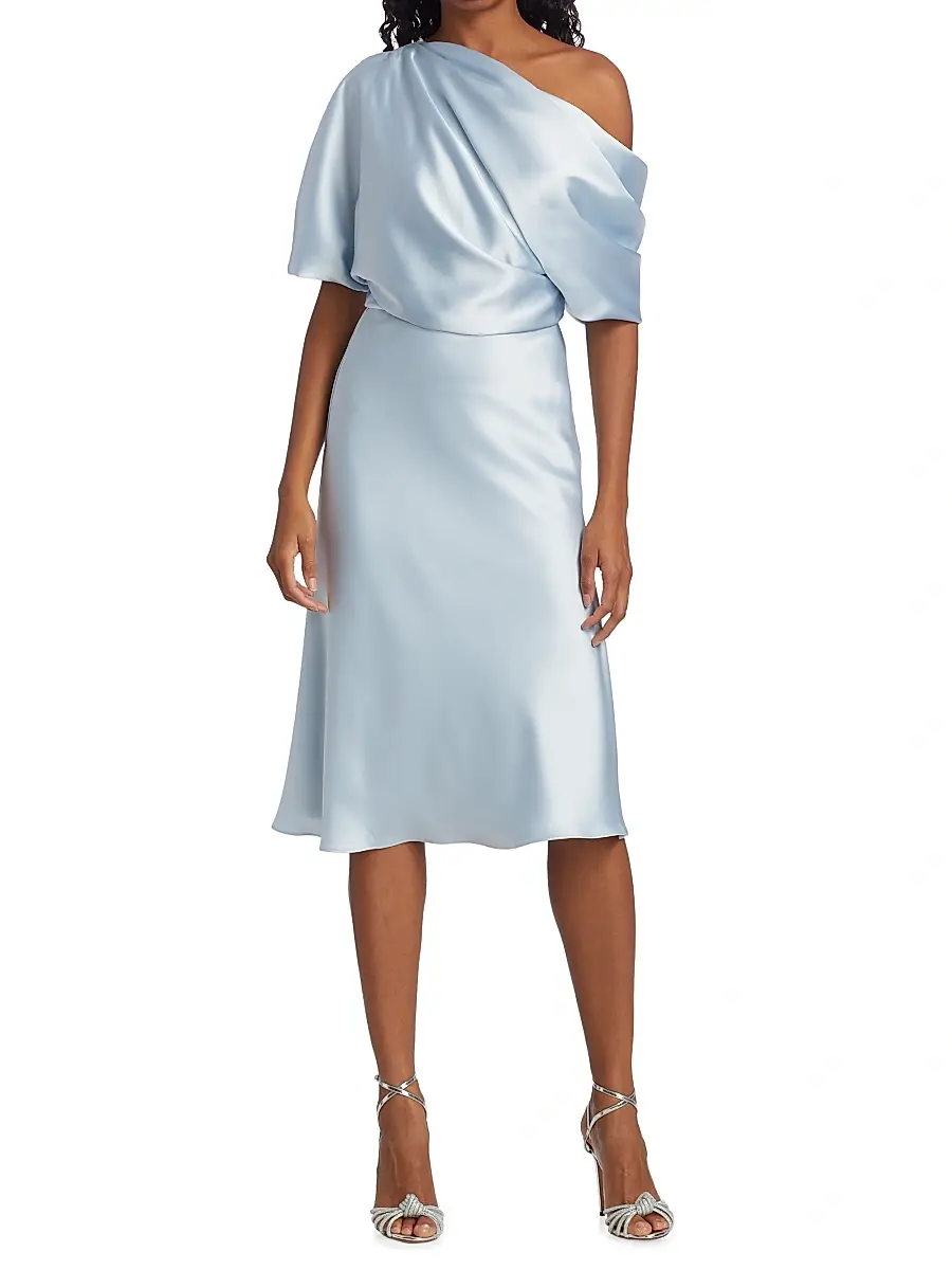Amsale Women's Draped Satin One-Shoulder Midi-Dress | Thumbnail 3 Amsale Women's Draped Satin One-Shoulder Midi-Dress | Thumbnail 3