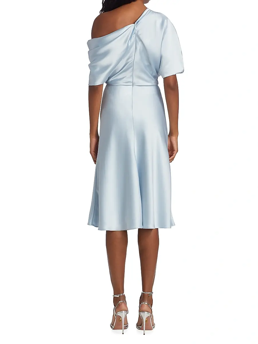 Amsale Women's Draped Satin One-Shoulder Midi-Dress | Thumbnail 5 Amsale Women's Draped Satin One-Shoulder Midi-Dress | Thumbnail 5