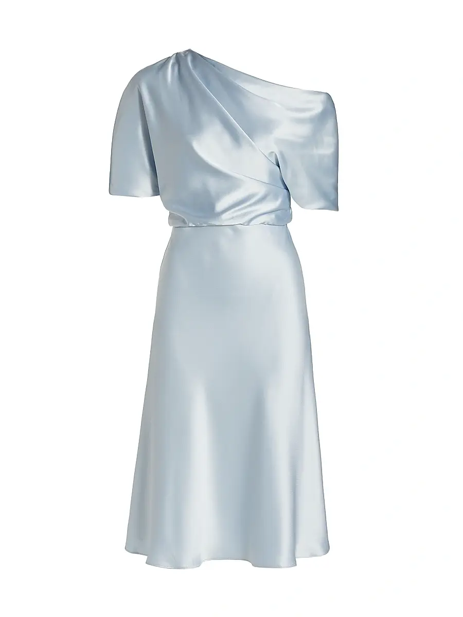 Amsale Women's Draped Satin One-Shoulder Midi-Dress - Ice | Image 1 Amsale Women's Draped Satin One-Shoulder Midi-Dress - Ice | Image 1