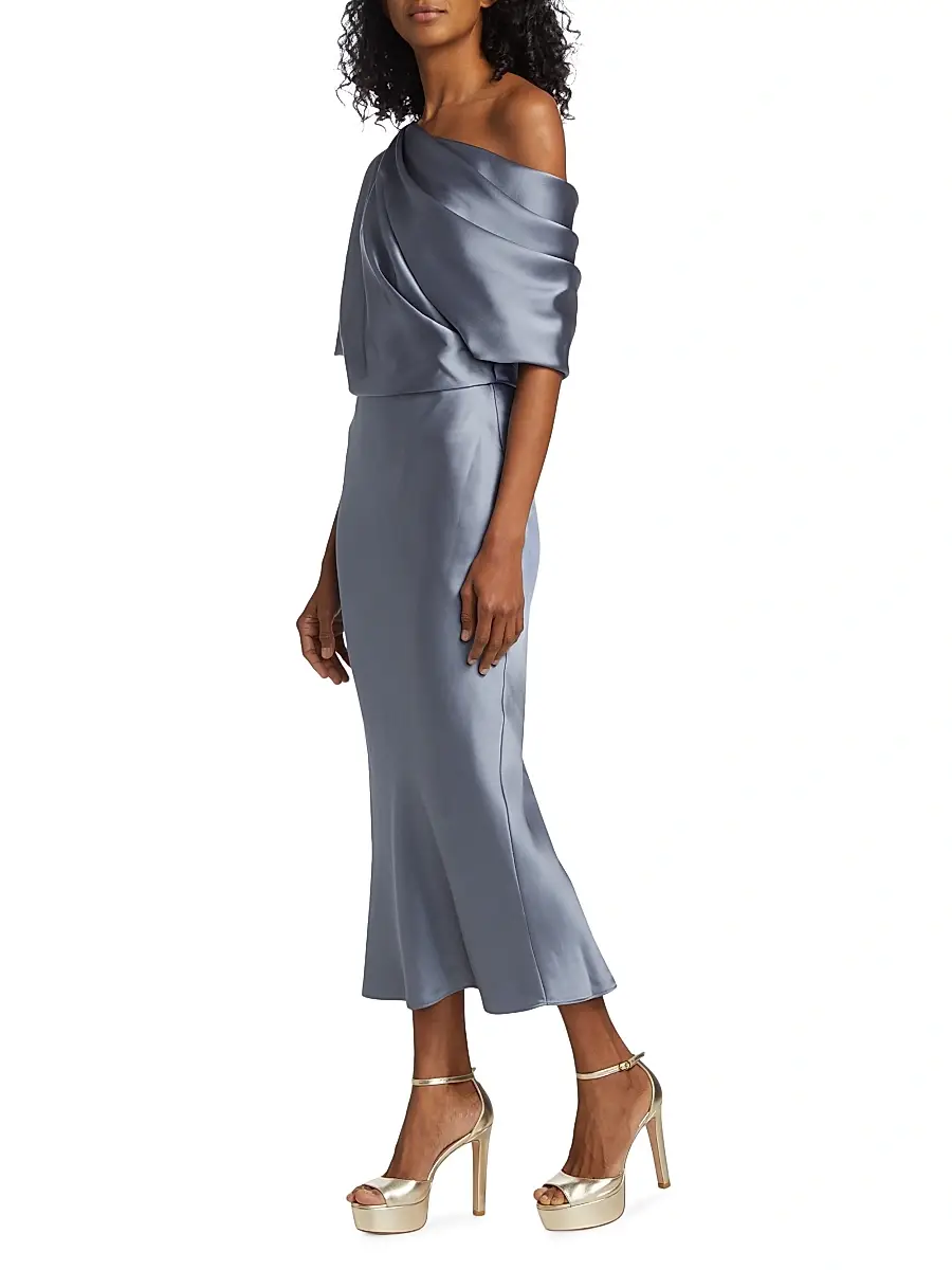 Amsale Women's Draped Satin Pencil Midi-Dress | Thumbnail 2 Amsale Women's Draped Satin Pencil Midi-Dress | Thumbnail 2