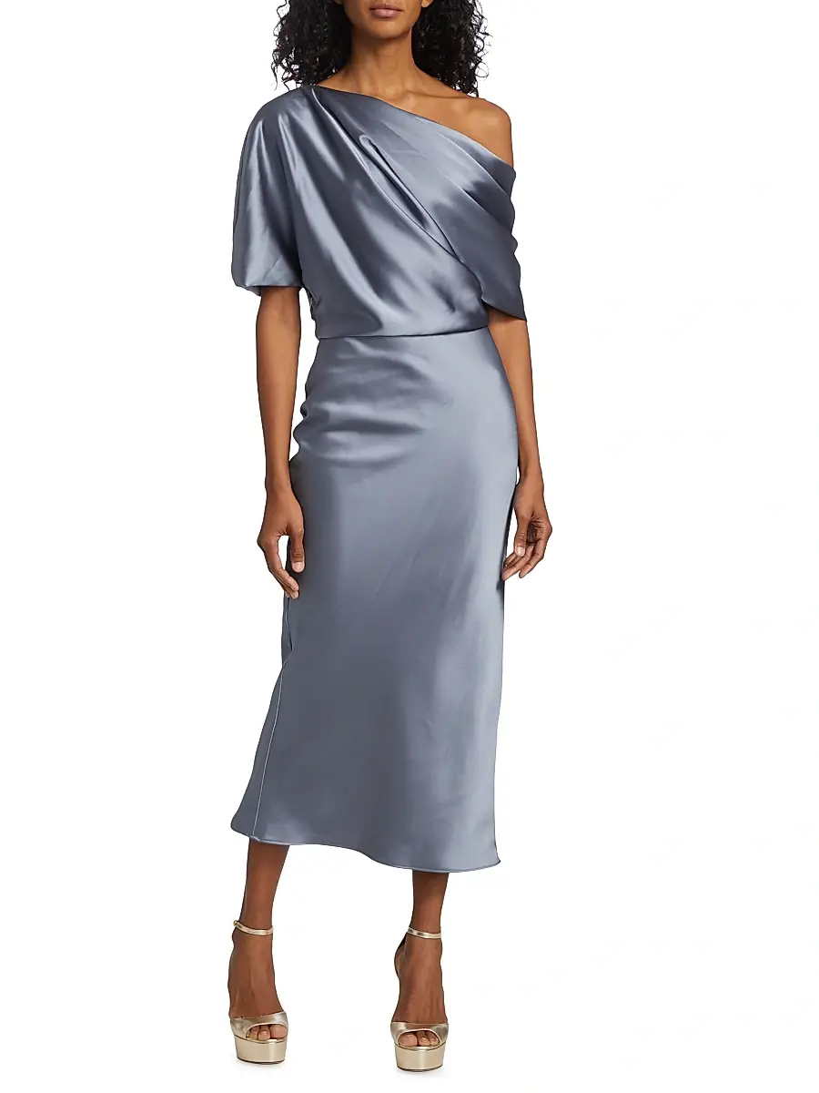 Amsale Women's Draped Satin Pencil Midi-Dress | Thumbnail 3 Amsale Women's Draped Satin Pencil Midi-Dress | Thumbnail 3
