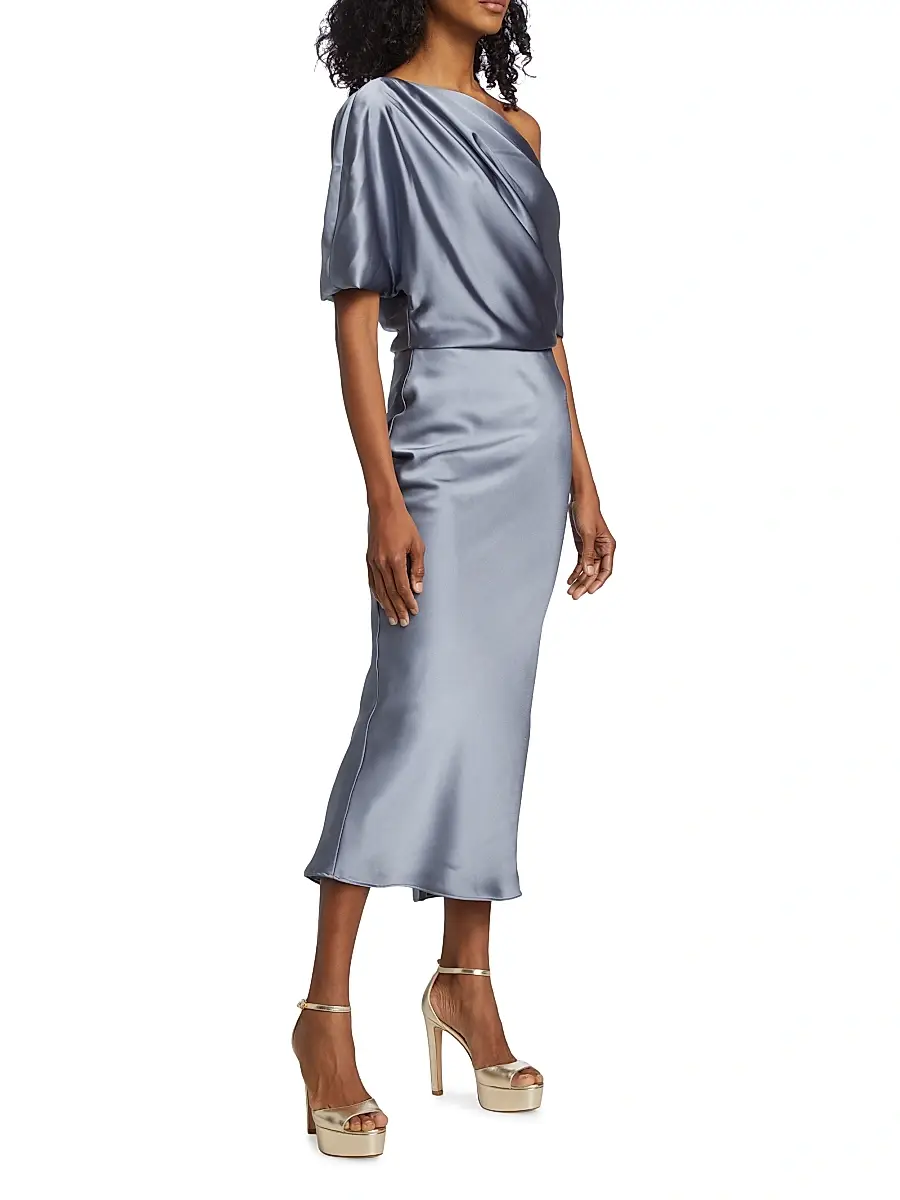 Amsale Women's Draped Satin Pencil Midi-Dress | Thumbnail 4 Amsale Women's Draped Satin Pencil Midi-Dress | Thumbnail 4