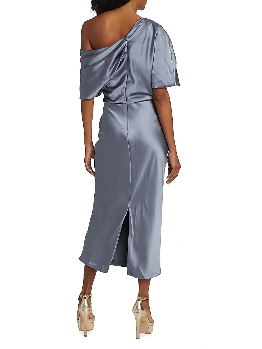 Amsale Women's Draped Satin Pencil Midi-Dress | Thumbnail 5 Amsale Women's Draped Satin Pencil Midi-Dress | Thumbnail 5