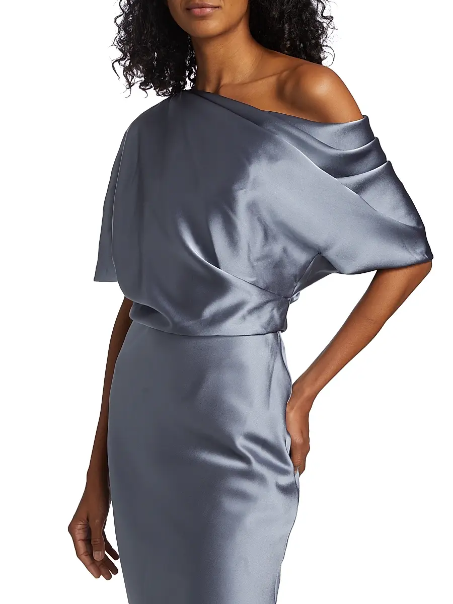 Amsale Women's Draped Satin Pencil Midi-Dress | Thumbnail 6 Amsale Women's Draped Satin Pencil Midi-Dress | Thumbnail 6