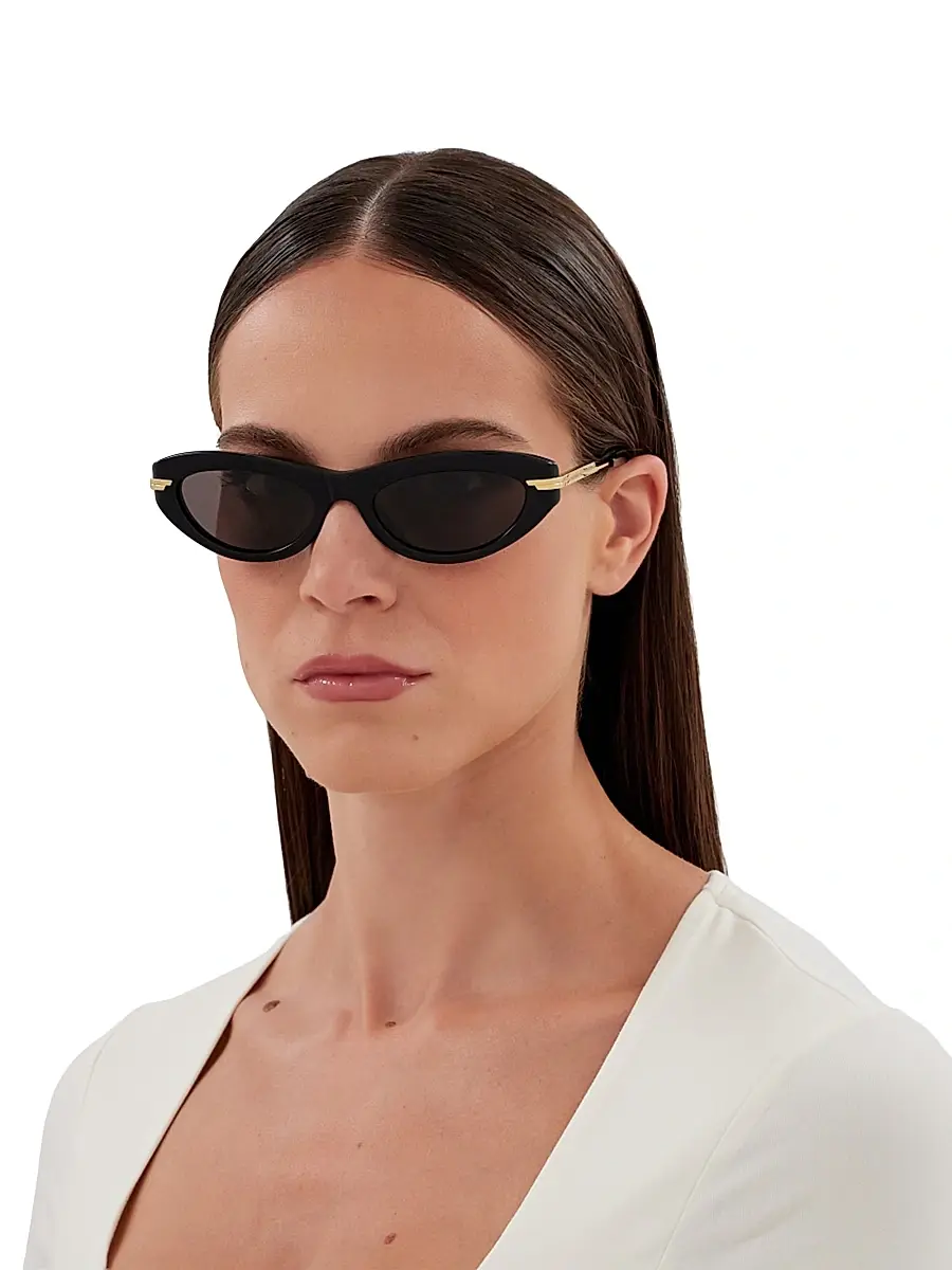 Bottega Veneta Women's Combi 53MM Oval Sunglasses - Gold Black | Thumbnail 2 Bottega Veneta Women's Combi 53MM Oval Sunglasses - Gold Black | Thumbnail 2