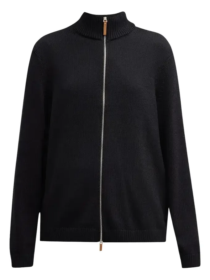 Cotton-Silk Tape Fitted Bomber Sweater