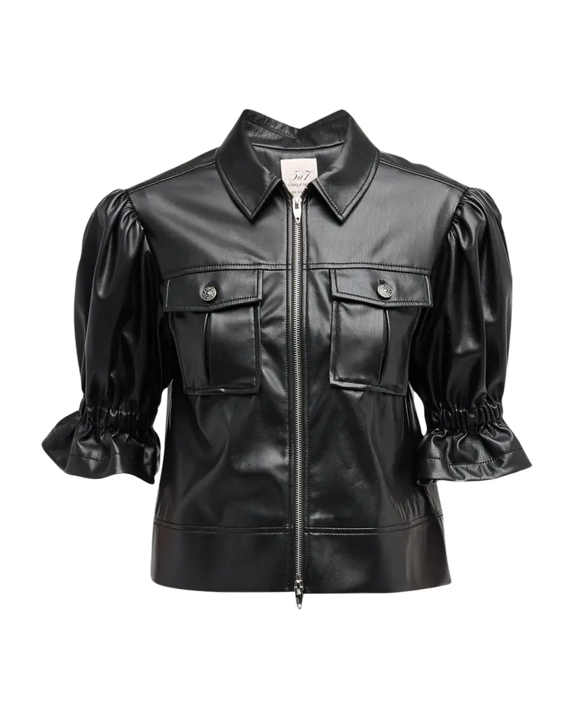 Cinq à Sept Holly Cropped Vegan Leather Jacket | Image 1 Cinq à Sept Holly Cropped Vegan Leather Jacket | Image 1