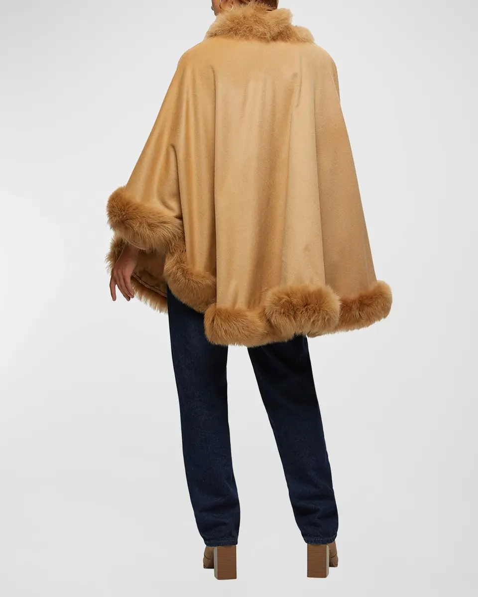 Gorski Cashmere Cape With Toscana Shearling Lamb Trim | Thumbnail 2 Gorski Cashmere Cape With Toscana Shearling Lamb Trim | Thumbnail 2