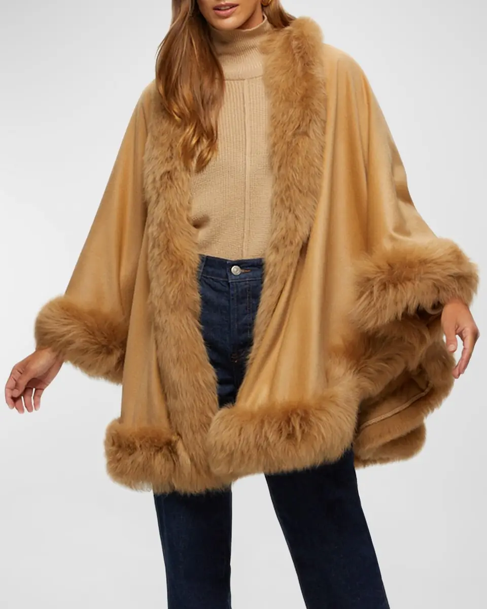 Gorski Cashmere Cape With Toscana Shearling Lamb Trim | Thumbnail 4 Gorski Cashmere Cape With Toscana Shearling Lamb Trim | Thumbnail 4