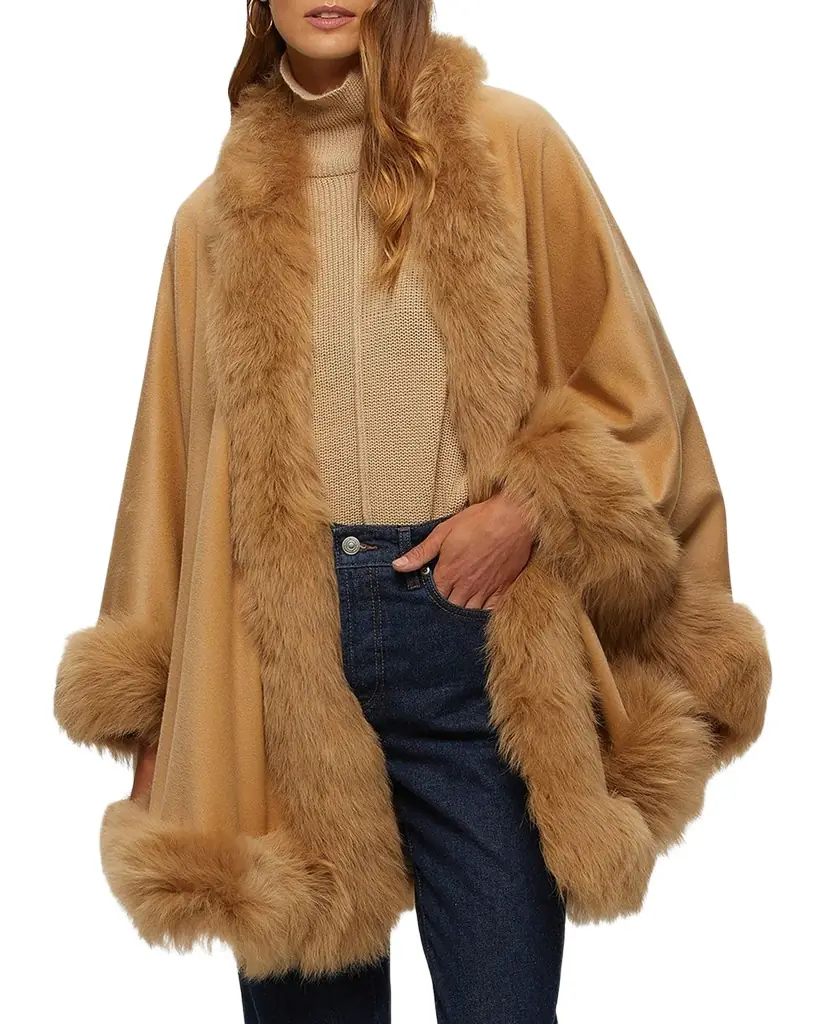 Gorski Cashmere Cape With Toscana Shearling Lamb Trim