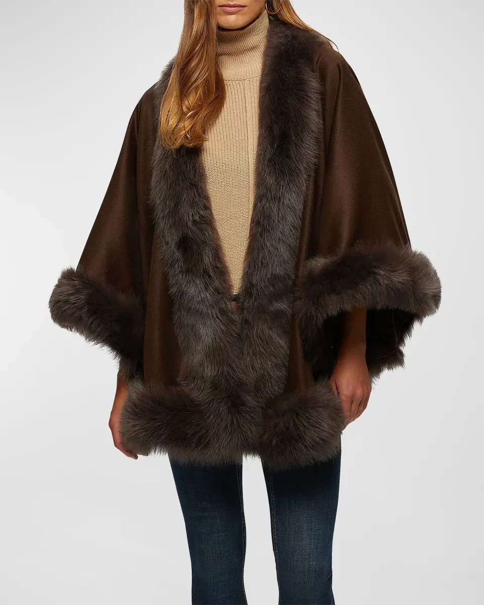 Gorski Cashmere Capelet with Lamb Shearling Trim | Thumbnail 3 Gorski Cashmere Capelet with Lamb Shearling Trim | Thumbnail 3