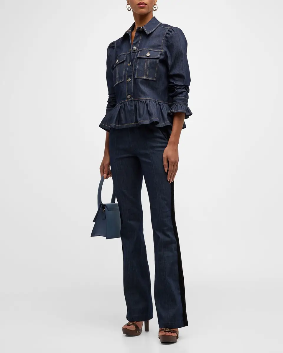 Cinq à Sept Delanie Scrunched-Sleeve Peplum Denim Jacket | Thumbnail 3