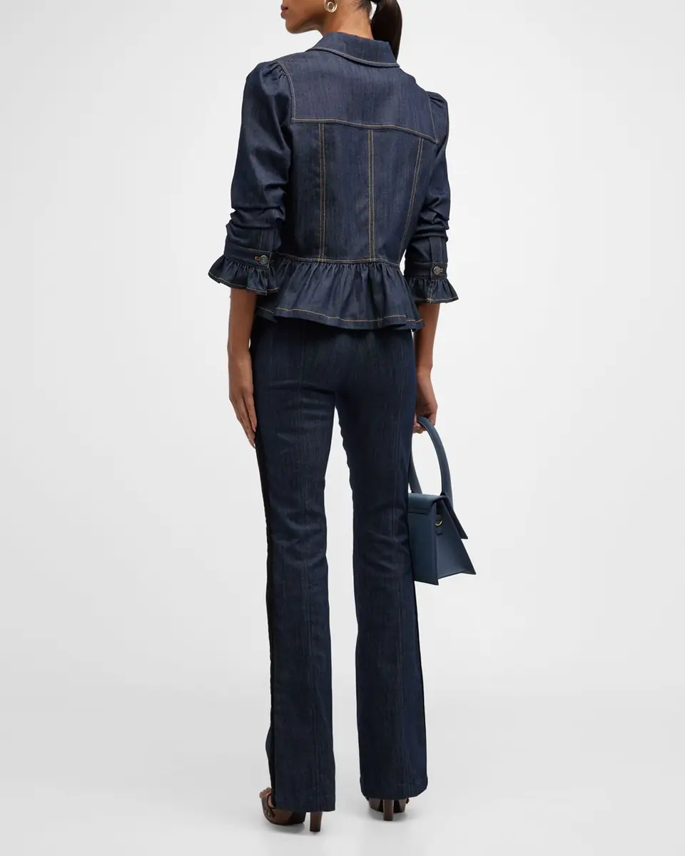 Cinq à Sept Delanie Scrunched-Sleeve Peplum Denim Jacket | Thumbnail 4