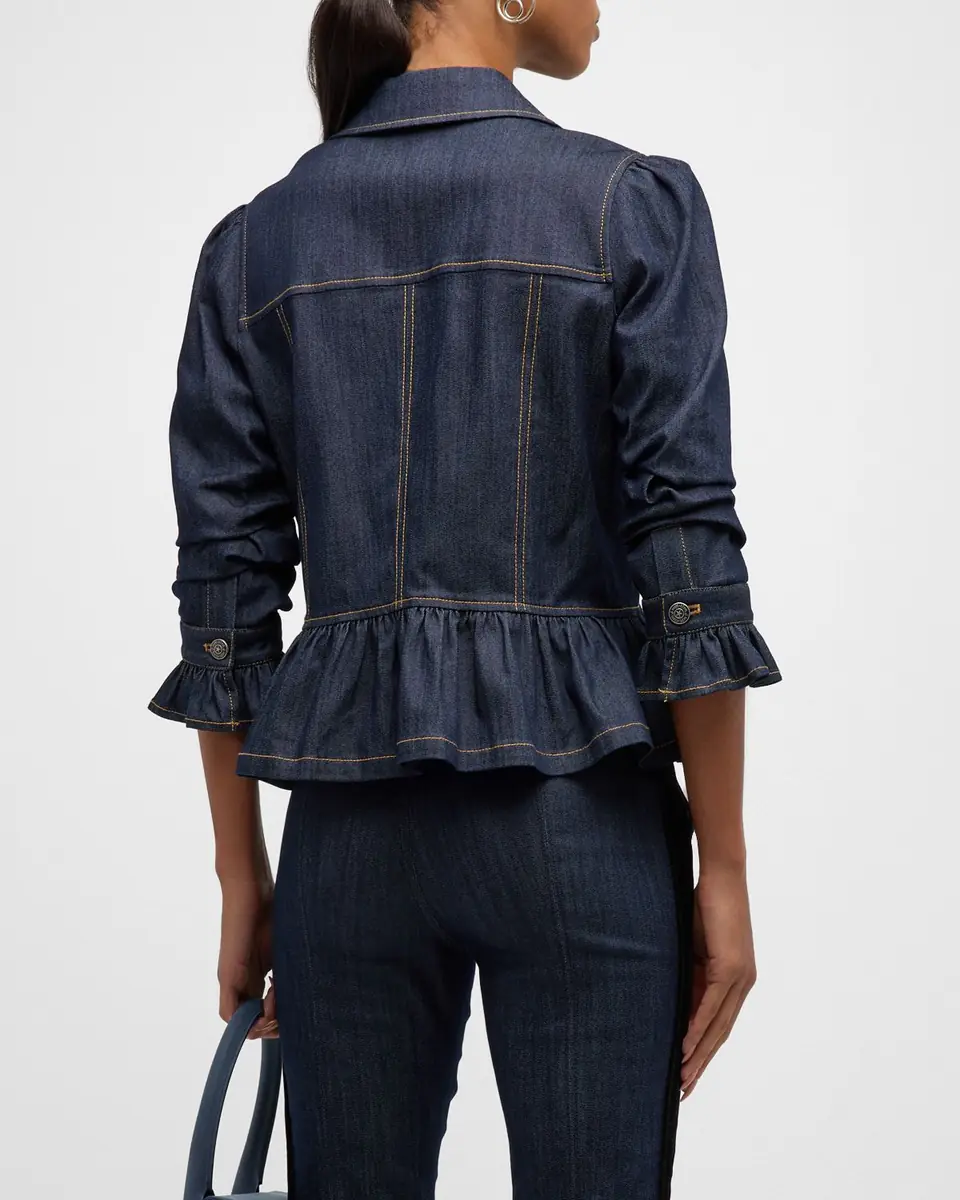 Cinq à Sept Delanie Scrunched-Sleeve Peplum Denim Jacket | Thumbnail 7