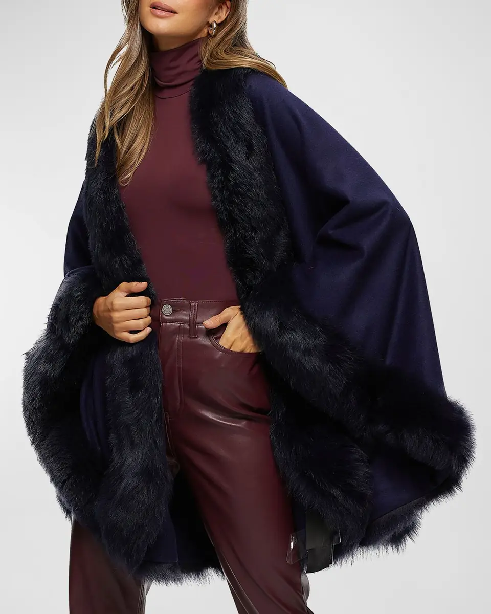 Gorski Cashmere Cape With Toscana Shearling Lamb Trim | Thumbnail 4 Gorski Cashmere Cape With Toscana Shearling Lamb Trim | Thumbnail 4