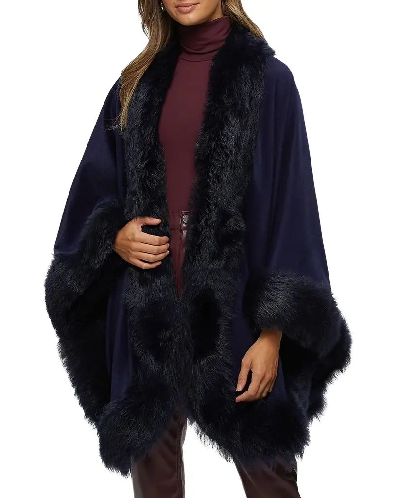 Gorski Cashmere Cape With Toscana Shearling Lamb Trim