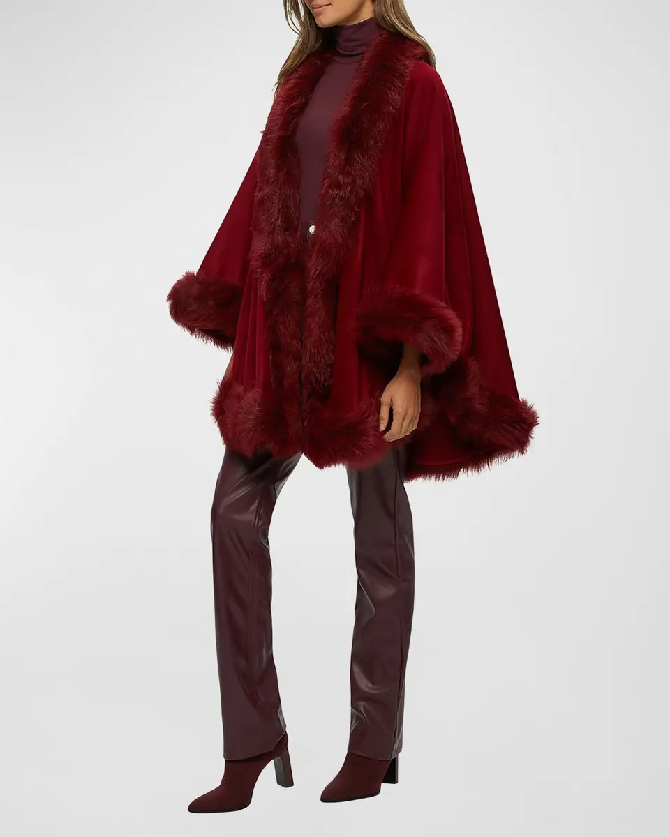 Gorski Cashmere Cape With Toscana Shearling Lamb Trim | Thumbnail 2 Gorski Cashmere Cape With Toscana Shearling Lamb Trim | Thumbnail 2