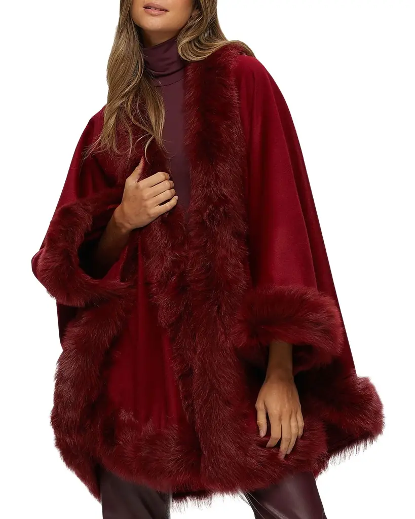 Gorski Cashmere Cape With Toscana Shearling Lamb Trim