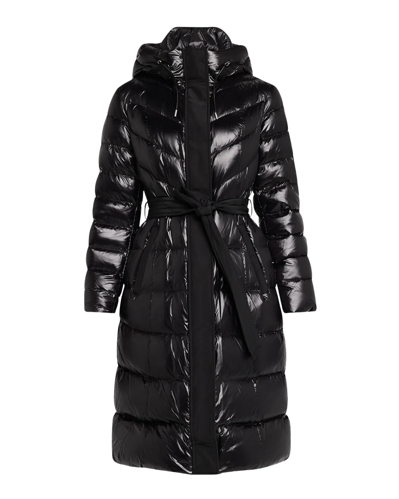 Coralia Lustrous Light Down Coat with Sash Belt Coralia Lustrous Light Down Coat with Sash Belt