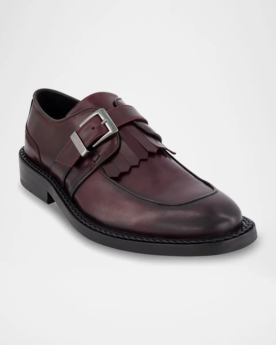 Karl Lagerfeld Paris Men's Leather Fringe Single Monk Strap Loafers | Thumbnail 2 Karl Lagerfeld Paris Men's Leather Fringe Single Monk Strap Loafers | Thumbnail 2