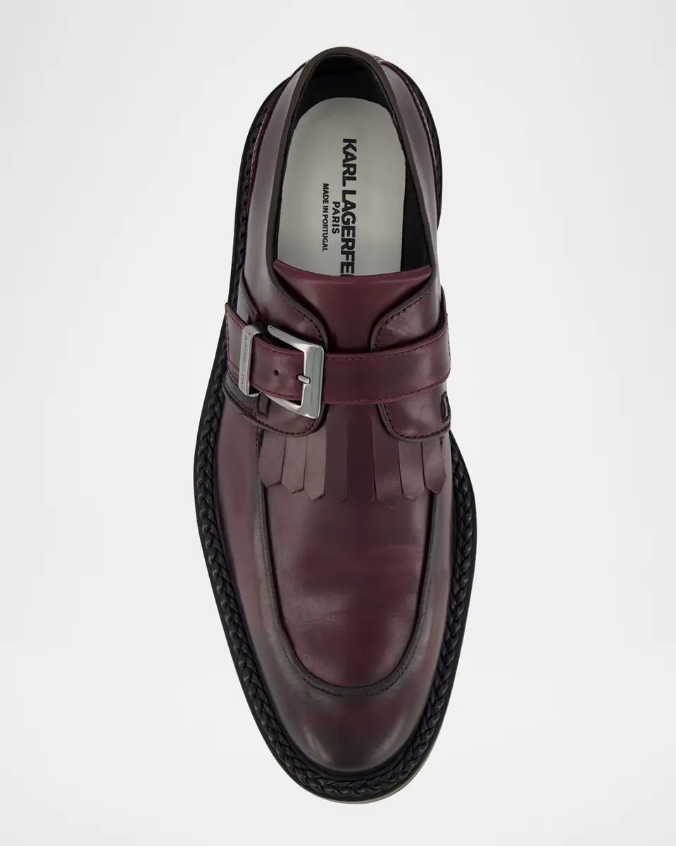 Karl Lagerfeld Paris Men's Leather Fringe Single Monk Strap Loafers | Thumbnail 4 Karl Lagerfeld Paris Men's Leather Fringe Single Monk Strap Loafers | Thumbnail 4