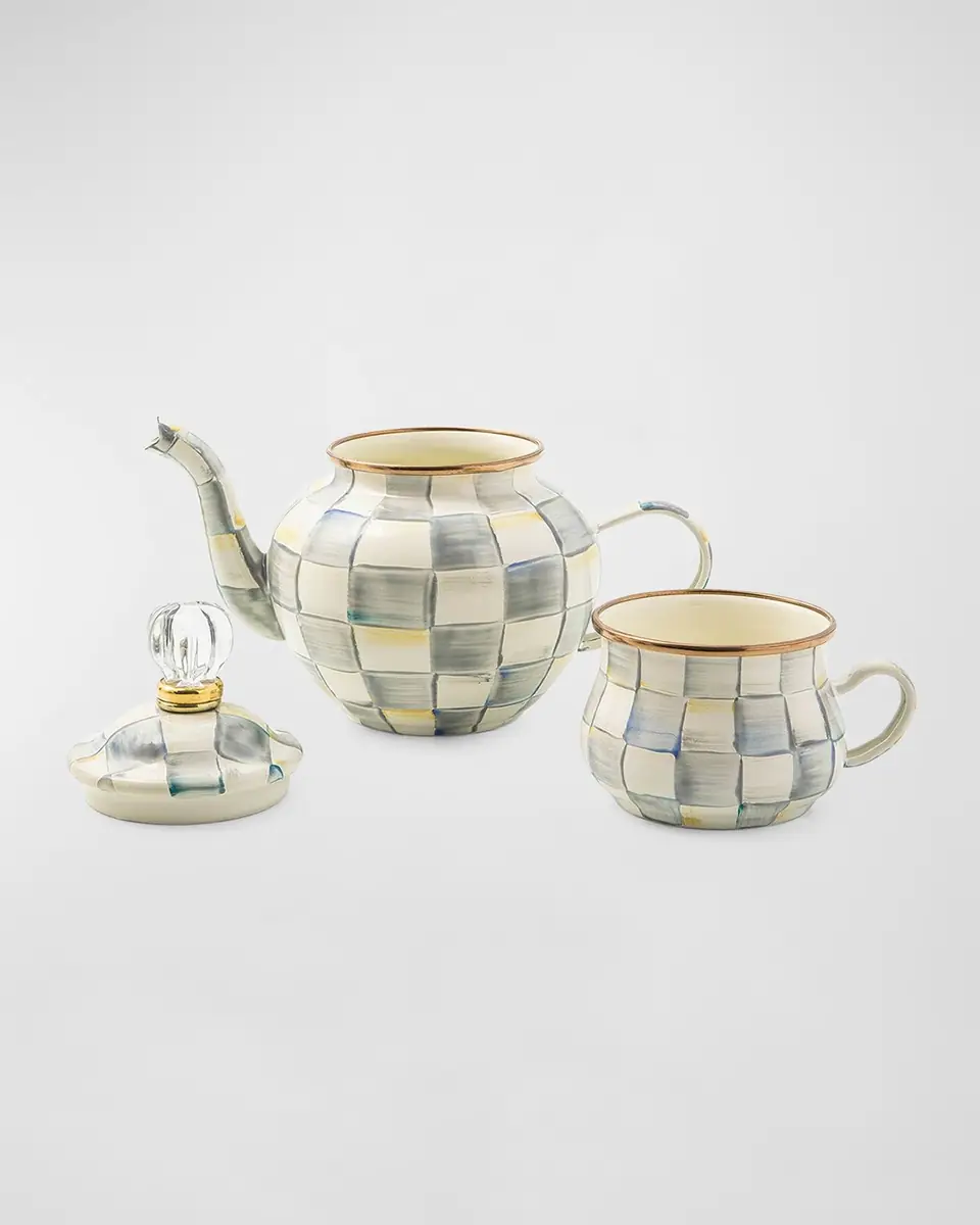 MacKenzie-Childs Sterling Check Enamel High Tea | Thumbnail 2 MacKenzie-Childs Sterling Check Enamel High Tea | Thumbnail 2
